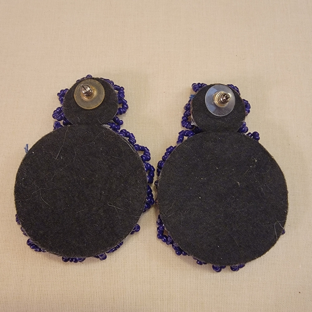 Purple Seed Bead Flower Earrings - Picture 6 of 6